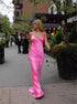 Spaghetti Straps V Neck Pink Prom Dresses LBQ1005